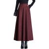 imageFlygo Womens Winter Warm High Elastic Waist Wool Plaid ALine Pleated Flared Long SkirtWine Red