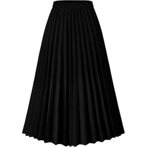 imageFlygo Pleated Skirts for Women Elastic High Waist ALine Midi Skirt Casual Flowy Swing Pleated SkirtBlack