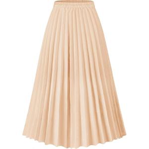 imageFlygo Pleated Skirts for Women Elastic High Waist ALine Midi Skirt Casual Flowy Swing Pleated SkirtChampagne
