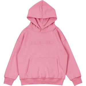 imageFlygo Unisex Girls Boys Embossed Pullover Hoodie Kids Basic Long Sleeve Soft Sweatshirt with PocketsPink