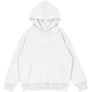 imageFlygo Unisex Girls Boys Embossed Pullover Hoodie Kids Basic Long Sleeve Soft Sweatshirt with PocketsWhite