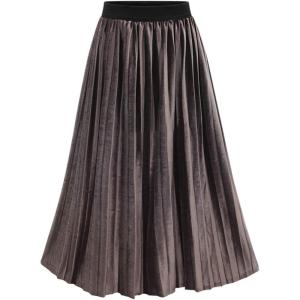 imageFlygo Womens ALine Elastic High Waisted Pleated Flared Vintage Midi Swing SkirtCoffee