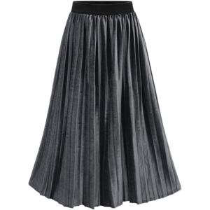 imageFlygo Womens ALine Elastic High Waisted Pleated Flared Vintage Midi Swing SkirtGrey