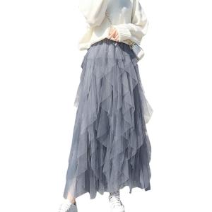 imageFlygo Womens Elastic Waist Ballet Layered Princess Mesh Tulle Long SkirtGrey