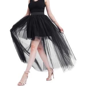imageFlygo Womens Elastic Waist Dovetail Fluffy Tulle SkirtBalck