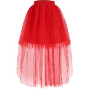 imageFlygo Womens Elastic Waist Dovetail Fluffy Tulle SkirtRed