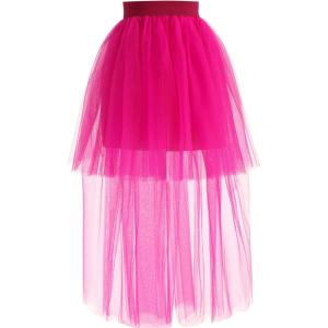 imageFlygo Womens Elastic Waist Dovetail Fluffy Tulle SkirtRose Red