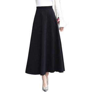imageFlygo Womens Fall Winter ALine Flare Swing Pleated Long Maxi Wool Skater SkirtBlack