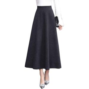 imageFlygo Womens Fall Winter ALine Flare Swing Pleated Long Maxi Wool Skater SkirtDark Grey