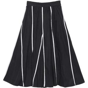 imageFlygo Womens High Elastic Waist A Line Stripe Mid Length Flared SkirtsBlack