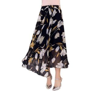 imageFlygo Womens High Waist Pleated Chiffon Boho Floral Flowy Midi SkirtFlower 4