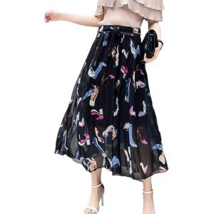 imageFlygo Womens High Waist Pleated Chiffon Boho Floral Flowy Midi SkirtFlower 5