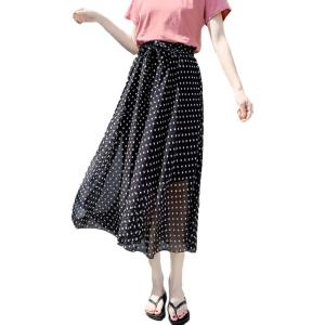 imageFlygo Womens High Waist Pleated Chiffon Boho Floral Flowy Midi SkirtPolka Dot