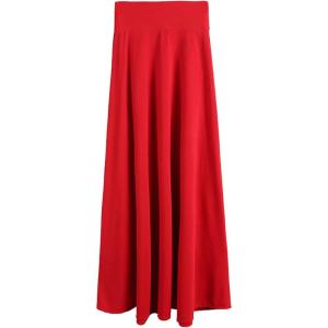 imageFlygo Womens High Waist Zipper Maxi Long SkirtRed