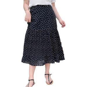 imageFlygo Womens Vintage High Waist Polka Dot Midi Pleated SkirtBlack