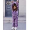 imageFlygo Girls Fuzzy Pants Set Crop Hoodie Bear Ear Two Piece Outfits Fluffy Sweatshirt and Fleece Pants Sweatsuit 1112Y PurpleL