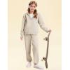 imageFlygo Kids Fleece 2 Piece Jogger Sets Sweatsuit Girls Boys Full Zip Hoodie and Sweatpants Tracksuit with Multiple PocketsBeige