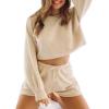 imageFlygo Lougewear for Women 2 Piece Knitted Jogging Suits Long Sleeve Pajamas Shorts Sweatsuit SetsApricot