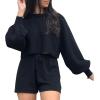 imageFlygo Lougewear for Women 2 Piece Knitted Jogging Suits Long Sleeve Pajamas Shorts Sweatsuit SetsBlack