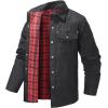 imageFlygo Mens Flannel Lined Shirt Jacket Lightweight Snap Button Western Jacket Rugged Outdoor Cowboy Shirts JacketsBlack