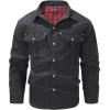 imageFlygo Mens Flannel Lined Shirt Jacket Lightweight Snap Button Western Jacket Rugged Outdoor Cowboy Shirts JacketsBlack
