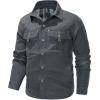 imageFlygo Mens Flannel Lined Shirt Jacket Lightweight Snap Button Western Jacket Rugged Outdoor Cowboy Shirts JacketsGrey