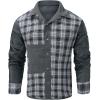 imageFlygo Mens Flannel Lined Shirt Jacket Lightweight Snap Button Western Jacket Rugged Outdoor Cowboy Shirts JacketsGrey