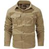 imageFlygo Mens Flannel Lined Shirt Jacket Lightweight Snap Button Western Jacket Rugged Outdoor Cowboy Shirts JacketsKhaki