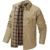 imageFlygo Mens Flannel Lined Shirt Jacket Lightweight Snap Button Western Jacket Rugged Outdoor Cowboy Shirts JacketsKhaki