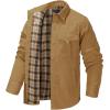 imageFlygo Mens Flannel Lined Shirt Jacket Lightweight Snap Button Western Jacket Rugged Outdoor Cowboy Shirts JacketsSudan Brown