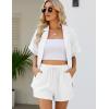imageFlygo Two Piece Casual Outfits Short Sleeves Button Down Oversized Shirt and Shorts Sweatsuit SetsWhiteXL