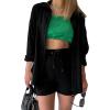 imageFlygo Women Casual 2 Piece Outfits Cotton Linen Set Long Sleeve Shirt Tops Matching Shorts SetsBlack