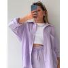 imageFlygo Women Casual 2 Piece Outfits Cotton Linen Set Long Sleeve Shirt Tops Matching Shorts SetsLight Purple
