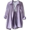 imageFlygo Women Casual 2 Piece Outfits Cotton Linen Set Long Sleeve Shirt Tops Matching Shorts SetsLight Purple