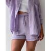 imageFlygo Women Casual 2 Piece Outfits Cotton Linen Set Long Sleeve Shirt Tops Matching Shorts SetsLight Purple