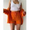 imageFlygo Women Casual 2 Piece Outfits Cotton Linen Set Long Sleeve Shirt Tops Matching Shorts SetsOrange