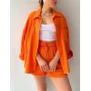 imageFlygo Women Casual 2 Piece Outfits Cotton Linen Set Long Sleeve Shirt Tops Matching Shorts SetsOrange