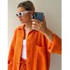 imageFlygo Women Casual 2 Piece Outfits Cotton Linen Set Long Sleeve Shirt Tops Matching Shorts SetsOrange