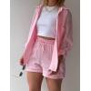 imageFlygo Women Casual 2 Piece Outfits Cotton Linen Set Long Sleeve Shirt Tops Matching Shorts SetsPink