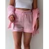 imageFlygo Women Casual 2 Piece Outfits Cotton Linen Set Long Sleeve Shirt Tops Matching Shorts SetsPink