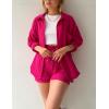 imageFlygo Women Casual 2 Piece Outfits Cotton Linen Set Long Sleeve Shirt Tops Matching Shorts SetsRose Red