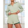 imageFlygo Women Two Piece Tracksuit Long Sleeves Sweatsuit Half Zip Crop Top Sexy Biker Shorts Jogging OutfitGreenM