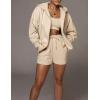 imageFlygo Womens 3 Piece Lounge Sets Long Sleeve Tracksuits Sexy Hooded Sweatsuit Outfits Shorts JacketApricot
