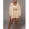 imageFlygo Womens 3 Piece Lounge Sets Long Sleeve Tracksuits Sexy Hooded Sweatsuit Outfits Shorts JacketApricot