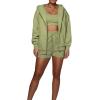 imageFlygo Womens 3 Piece Lounge Sets Long Sleeve Tracksuits Sexy Hooded Sweatsuit Outfits Shorts JacketLight Green