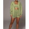 imageFlygo Womens 3 Piece Lounge Sets Long Sleeve Tracksuits Sexy Hooded Sweatsuit Outfits Shorts JacketLight Green