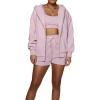 imageFlygo Womens 3 Piece Lounge Sets Long Sleeve Tracksuits Sexy Hooded Sweatsuit Outfits Shorts JacketPurple