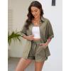 imageFlygo Womens Casual 2 Piece Outfits Cotton Linen Sets Tracksuit Button Down Shirt Top Shorts Lounge SetArmy Green