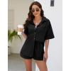 imageFlygo Womens Casual 2 Piece Outfits Cotton Linen Sets Tracksuit Button Down Shirt Top Shorts Lounge SetBlack