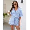 imageFlygo Womens Casual 2 Piece Outfits Cotton Linen Sets Tracksuit Button Down Shirt Top Shorts Lounge SetBlue